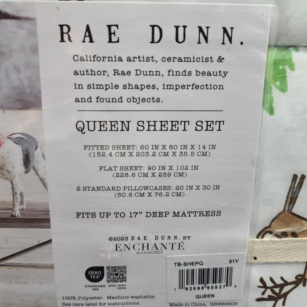 Rae Dunn Stag Reindeer Christmas Tree Queen Bed Sheet Set Decor New